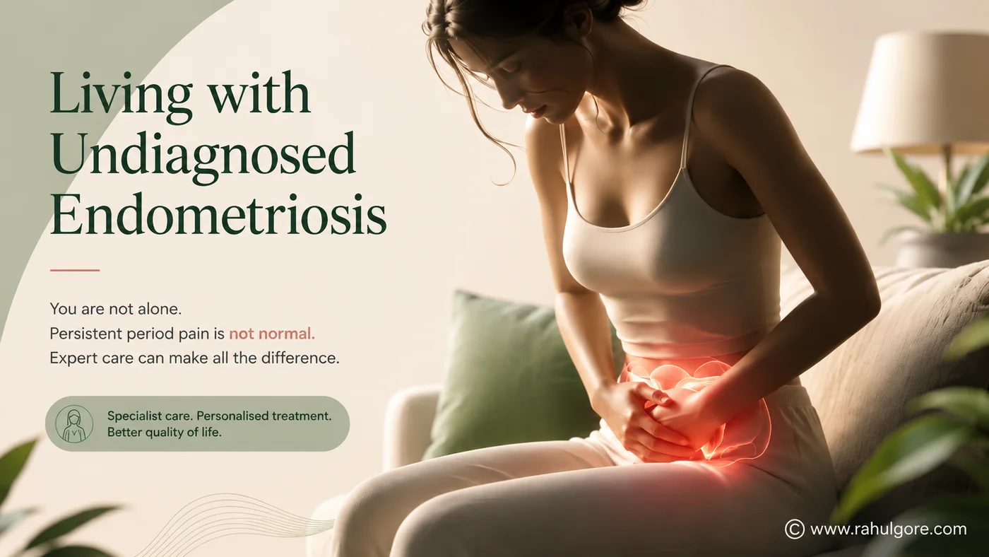 Illustration showing painful periods and pelvic pain as possible symptoms of endometriosis, by endometriosis specialist Mr Rahul Gore in Kent.